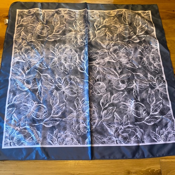 Navy and white floral scarf - Picture 10 of 11